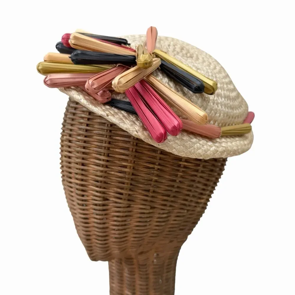 Vintage 1940’s Straw Tilt Hat Very Avant Garde Chic